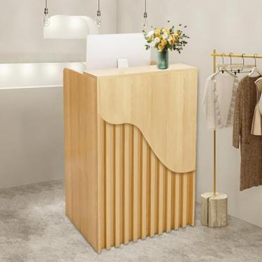 Imagem de Mesa de recepção com balcão, balcão de recepção de recepção, balcão de caixa de recepcionista, balcão de varejo para supermercado, loja de conveniência, loja de roupas (140 cm)
