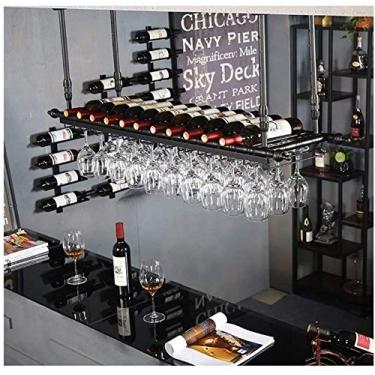 Imagem de Bar de cabeça para baixo rack de cálice criativo pendurado europeu rack de garrafa de vinho decoração rack de vinho (cor: marrom tamanho: 120 * 30 cm)