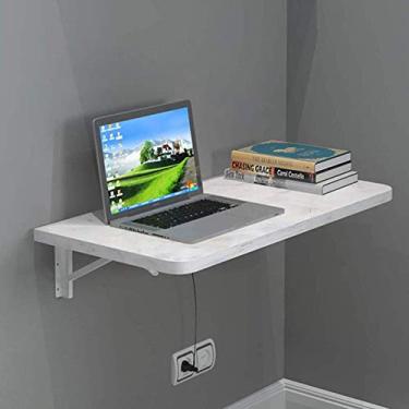 Imagem de Mesa dobrável de parede, mesa de parede de madeira maciça, mesa de jantar, mesa de computador para espaços pequenos, carga máxima de 60 kg, mesa dobrável montada na parede, branco - 80 x 40 cm