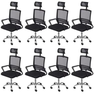 Imagem de Kit 8 Cadeiras para Escritório Presidente Lyon Alta em Tela Mesh Preto