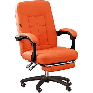 Imagem de Cadeira de computador cadeira de escritório cadeira giratória de couro cadeira de mesa reclinável ergonômica com apoio para os pés acolchoado e almofada lombar altura ajustável 8 cm