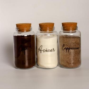 Imagem de Pote de armazenamento cafe Kit Cantinho do Café - ESCOLHA SEU KIT - Potes de Vidro 830 ml com Tampa de Cortiça(Café - Açúcar - Capucc)
