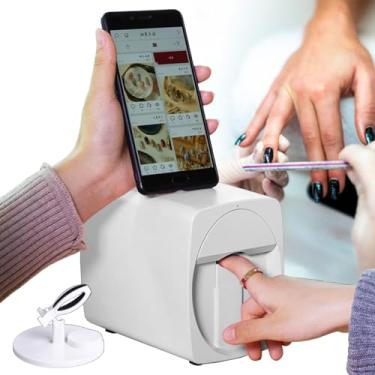 Imagem de Impressão digital móvel de arte de unhas, máquina de pintura de unhas, padrão DIY, impressora de manicure automática 3D com suporte de garrafa de esmalte para unhas de pressão (branco)
