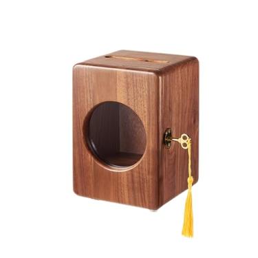 Imagem de Cofrinho de madeira maciça, uso doméstico, grande cofrinho com cadeado criativo cofrinho para presente de aniversário, quadrado, retangular