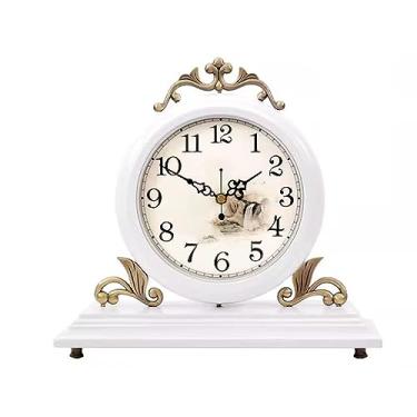 Imagem de KUYBTU Relógios de mesa de madeira maciça relógio de mesa estilo chinês relógio silencioso retrô quarto decoração sala de estar ornamentos relógios de cornija com base relógio de mesa pequeno relógio