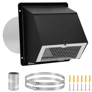 Imagem de Fuairmee Ventilação de parede com capuz de 20 cm com tela e amortecedor, capa de ventilação de exaustão de parede externa para cozinha cozinha exaustor de ar secador ventilação externa sem ruído, aço