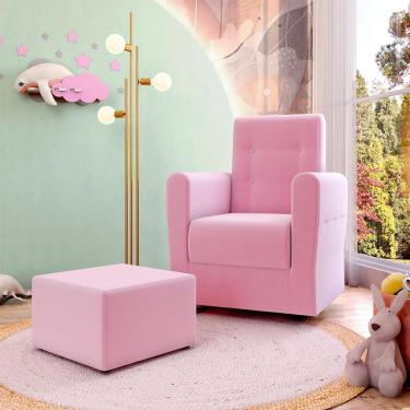Imagem de Poltrona Decorativa Pés Balanço com Puff Ninho Veludo Rosa