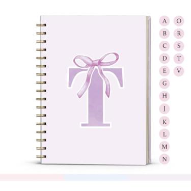 Imagem de foedor Coquette Caderno espiral com laço roxo preppy moderno, diário inicial T, presente personalizado para meninas adolescentes, monograma para mulheres, meninas, caderno espiral de capa dura pautado