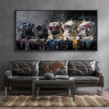 Imagem de XLSJERST Arte em tela God Picturs 101 x 50 cm - Arte de parede preta e branca com grafite de cachorro legal para sala de estar, quarto, banheiro, sala de jogos, decoração de casa