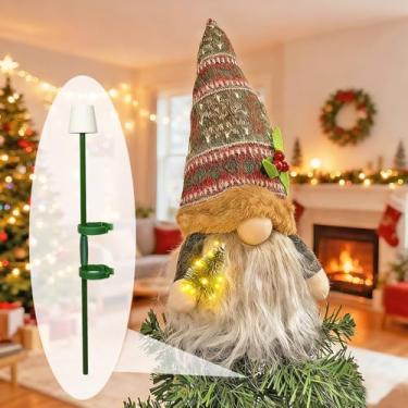 Imagem de Topper de árvore de Natal de gnomo com luzes de 33 cm, enfeite de árvore de gnomo Tomte com suporte, enfeites de Natal, Papai Noel, gnomos, pelúcia, decoração de casa, enfeite de árvore de Natal para