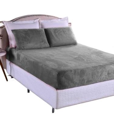 Imagem de Jogo de Cama Lençol Plush Com Elástico Toque Aveludado Cama Solteiro Casal Queen King(Cinza)