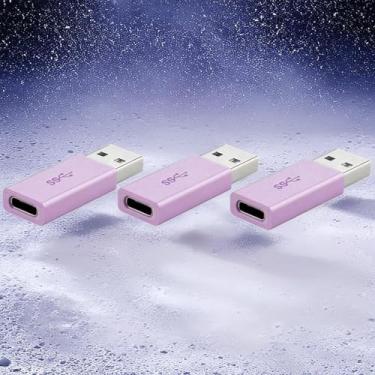 Imagem de Adaptador USB para USB C para iPhone 16, pacote com 3, roxo USBC fêmea para conversor OTG tipo C para iPhone 17, 16, 15, 14, 13 Plus, Pro Max, AirPods, iPad, carro, Samsung S24
