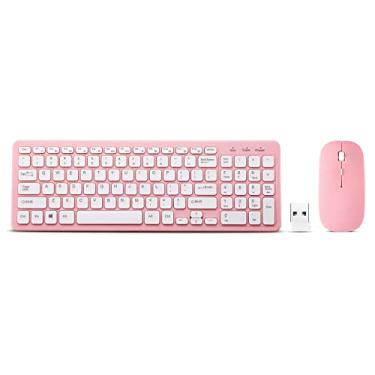Imagem de Combo de teclado e mouse sem fio, compacto e silencioso, sem fio, conjunto de teclado e mouse de 2,4 G, design ultrafino e elegante para Windows, computador, desktop, PC, notebook, laptop (rosa)