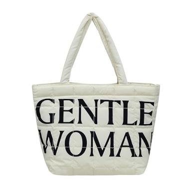 Imagem de Bolsa feminina acolchoada de ombro - bolsa de lona espaçosa com fecho magnético (branca)