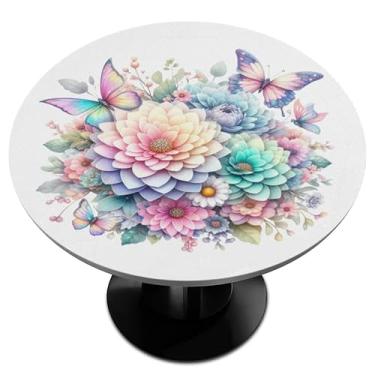 Imagem de hongjinglin Toalha de mesa redonda com borda elástica retrô borboleta dourada toalha de mesa redonda limpa para decoração de cozinha de 114 a 142 cm