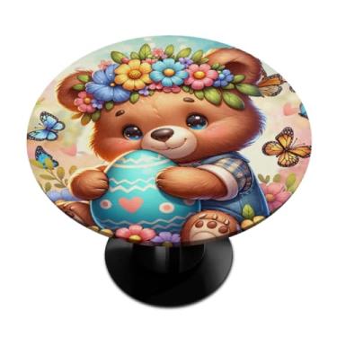 Imagem de hongjinglin Toalha de mesa redonda com borda elástica de Páscoa, toalha de mesa redonda limpável para ambientes internos e externos, pátio, jantar, cozinha, festival, decoração para mesas de 101 a 111