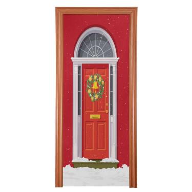 Imagem de Blueangle Capa de porta de guirlanda de Natal elástica - Faixa de porta frontal de tecido elástico para Natal, decoração de festa em casa ao ar livre (742)