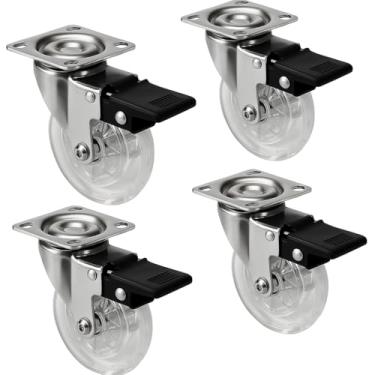 Imagem de Kit 4 Rodinhas Giratórias de Gel Silicone 35mm para Móveis com Trava e Freio Rodízio Silencioso Anti-Risco Roda Transparente Anti-Risco Carga 140kg Total para Móveis e Puffs Rodinha Premium