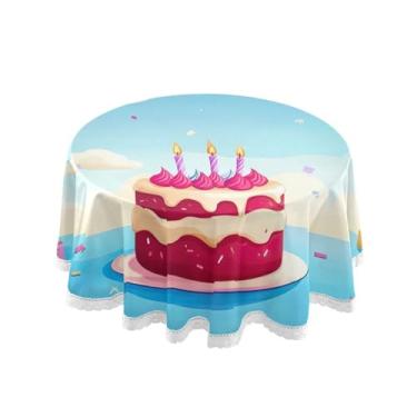 Imagem de SEHANY Toalha de mesa redonda para festa de feliz aniversário de 152 cm, tecido lavável sem rugas, toalha de mesa redonda com decoração de renda para decoração de aniversário de restaurante