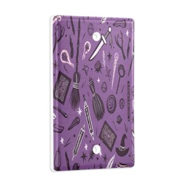 Imagem de Blueangle Placa de parede decoradora de capa em branco, tamanho padrão 1 gangue Halloween Witch Switch Cover para quarto de escritório em casa, 4,53 x 2,76 polegadas (27)