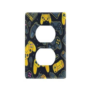Imagem de Blueangle Placa de parede colorida para controladores de videogame duplex, tamanho padrão, placas de cobertura de tomada elétrica de 1 gangue para decoração de quarto de escritório em casa, 4,53 x