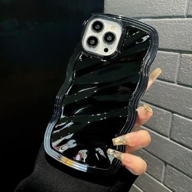 Imagem de Capa para celular com estampa de ondas e efeito de ondulação na água em cores vibrantes para iPhone 11, 12, 13, 14, 15, 16 Pro Max, à prova de choque, com borda de silicone na parte traseira, preta,