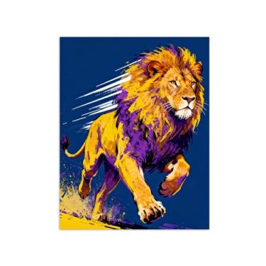 Imagem de Animais Pintura Arte Parede - Leão Ambulante - Impressões em tela - Moderno Colorida Pôster para decoração sala de estar 80x105cm Sem Moldura