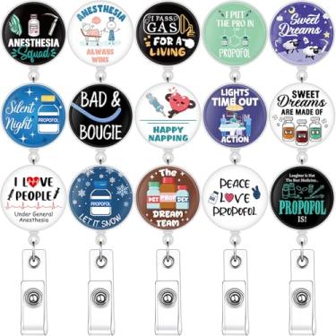 Imagem de Ctosree 15 peças de suporte de crachá CRNA anestesista a granel de crachá de identificação com clipe retrátil, cordões de carretel fofos, presentes para anestesiologista, técnico cirúrgico, primeiro