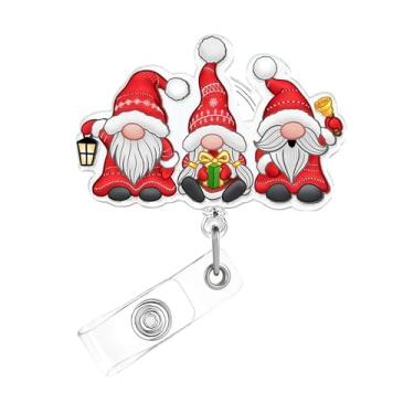 Imagem de Carretel de crachá de Natal, crachá de acrílico de gnomo para crachá de identificação, caixa de presente, porta-crachá retrátil telescópico, acessórios de clipe de jacaré para enfermeiras