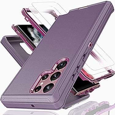 Imagem de KaiMai Capa para Galaxy S22 Ultra com película protetora de tela de TPU macio [2 unidades], 3 em 1 à prova de choque TPU rígido PC bumper capa à prova de quedas para Samsung Galaxy S22 Ultra Roxo