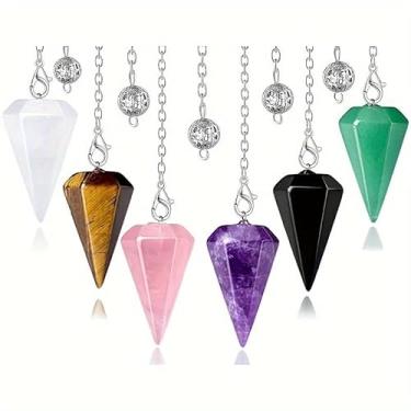 Imagem de Pêndulos de cristal para entusiastas de bruxaria, com ferramentas de adivinhação, pedras de cristal, quartzo colorido e um pingente para aura