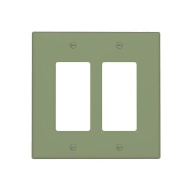 Imagem de WUYOCHA Capas decorativas para tomada verde Rosepine 2 Gangs, placa de cobertura de interruptor de luz dupla para tomadas elétricas, capas de placa de interruptor para quarto, cozinha, decoração de