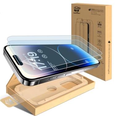 Imagem de PandaShield Pacote com 2 protetores de tela para iPhone 14 Pro/15/16, filme PET 6H ultrafino [sem vidro] antiluz azul, compatível com impressão digital, fácil instalação via bandeja de alinhamento