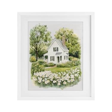 Imagem de Stupell Industries Quaint Countryside Cottage Garden Impressão emoldurada branca sob vidro, design por Lettered and Lined, 16 x 13