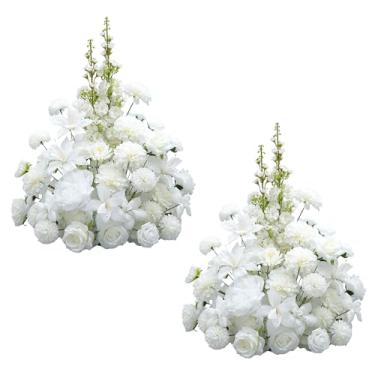 Imagem de Angela flower 2 buquê de bolas de rosas artificiais brancas de 48 cm, peça central de mesa para casamento e decoração de mesa
