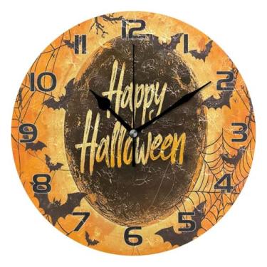 Imagem de YETTASBIN Relógio de parede Happy Halloween, silencioso, sem tique-taque, operado por bateria, relógio redondo decorativo criativo para cozinha, sala de estar, banheiro, decoração de escritório em