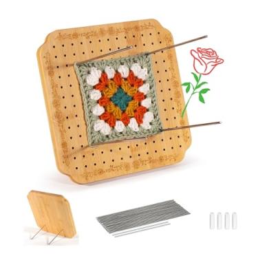 Imagem de CraftyManor Placa de bloqueio de crochê de 19,3 cm, placa de bloqueio de madeira para projetos de crochê e tricô, placa de bloqueio quadrada com 20 pinos de aço inoxidável, acessórios de crochê de