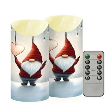 Imagem de Wassud Pacote com 2 velas de gnomo com coração sem chama com controle remoto, velas realistas cintilantes com temporizador, velas decorativas para Natal, casamento, festa, decoração de casa média