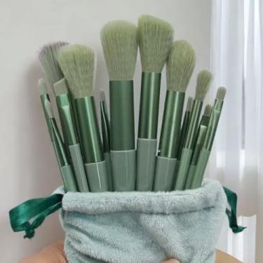 Imagem de Conjunto de pincéis de maquiagem para rosto, olhos, sombra, sobrancelha, corretivo, base, pó, pincel profissional (amarelo)