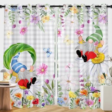 Imagem de Cortinas de primavera para sala de estar, cortinas blackout com flores de fazenda, flores silvestres com gnomos, 203 cm de comprimento, conjunto de 2 painéis, tratamento de janela de verão para sala