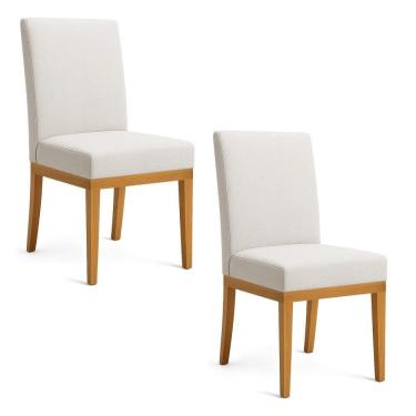 Imagem de Kit 2 Cadeiras De Jantar Brisa Linho Base De Madeira - Pallazio Cor Bege