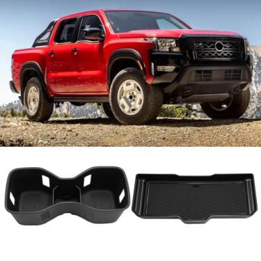 Imagem de OWITAT Compatível com Nissan Frontier Center Console Organizador de Copos e Bandeja 2022 2023 2024 2025 2026, Console Central Organizador de Bebidas e Bandeja de Armazenamento com Tapete