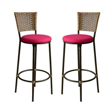 Imagem de KIT 2 Banquetas Alta Desmontaveis Junco Capuccino Cozinha Bancada Balcão Área de Churrasco Moderna (ROSA)