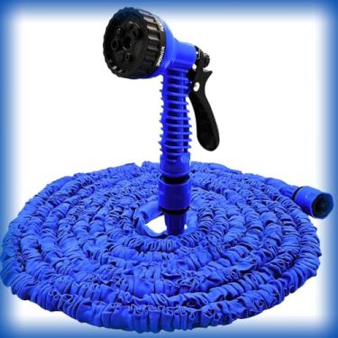 Imagem de Mangueira de Jardim Expansível 15 Metros – Flexível e Resistente • Bico com Jatos d'Água • Antidobra • Leve • Cor Azul