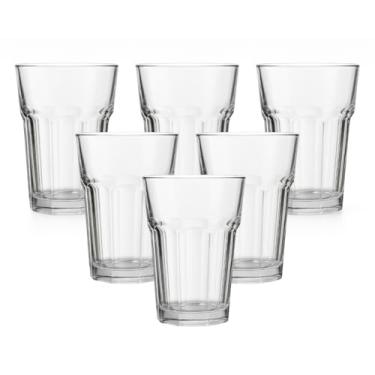 Imagem de Copos de Vidro, 350ml, Transparente, Kit com 6 Peças, Design Anatômico, Empilhável, Resistente, para Bebidas, Uso Doméstico e Comercial