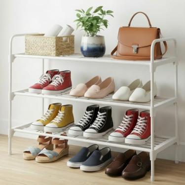 Imagem de Tujurich Organizador e armazenamento de sapatos de 3 níveis – design espaçoso, ferro durável à prova de ferrugem, prateleira de entrada para tênis e saltos, branco
