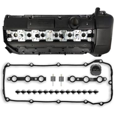 Imagem de Kit de tampa de válvula do motor com vedações de vedação e vela de ignição, parafusos e montagem e arruelas compatíveis com BMW E39 E46 E53 Z3 323i 325i 328i 330i 525i 528i 530i X5 M52/M54 2.5L 2.8L 3.0L #11111 21432928