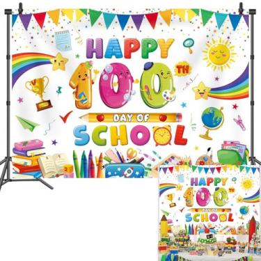 Imagem de 100º dia de escola banner colorido feliz 100º dia de escola fotografia fundo infantil decoração de sala de aula decoração de festa banner adereços (208 x 149,9 cm)