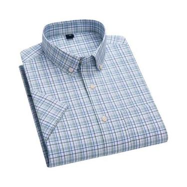 Imagem de Camisa Masculina Slim Fit Xadrez De Algodão Verão Manga Curta Casual R