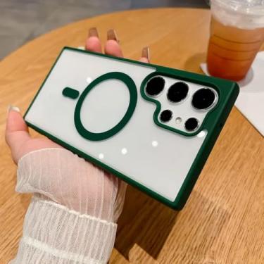 Imagem de Capa transparente magnética para celular Samsung Galaxy S25 S24 FE S23 S22 Ultra Plus S23FE com carregamento sem fio (para S24FE/verde escuro)